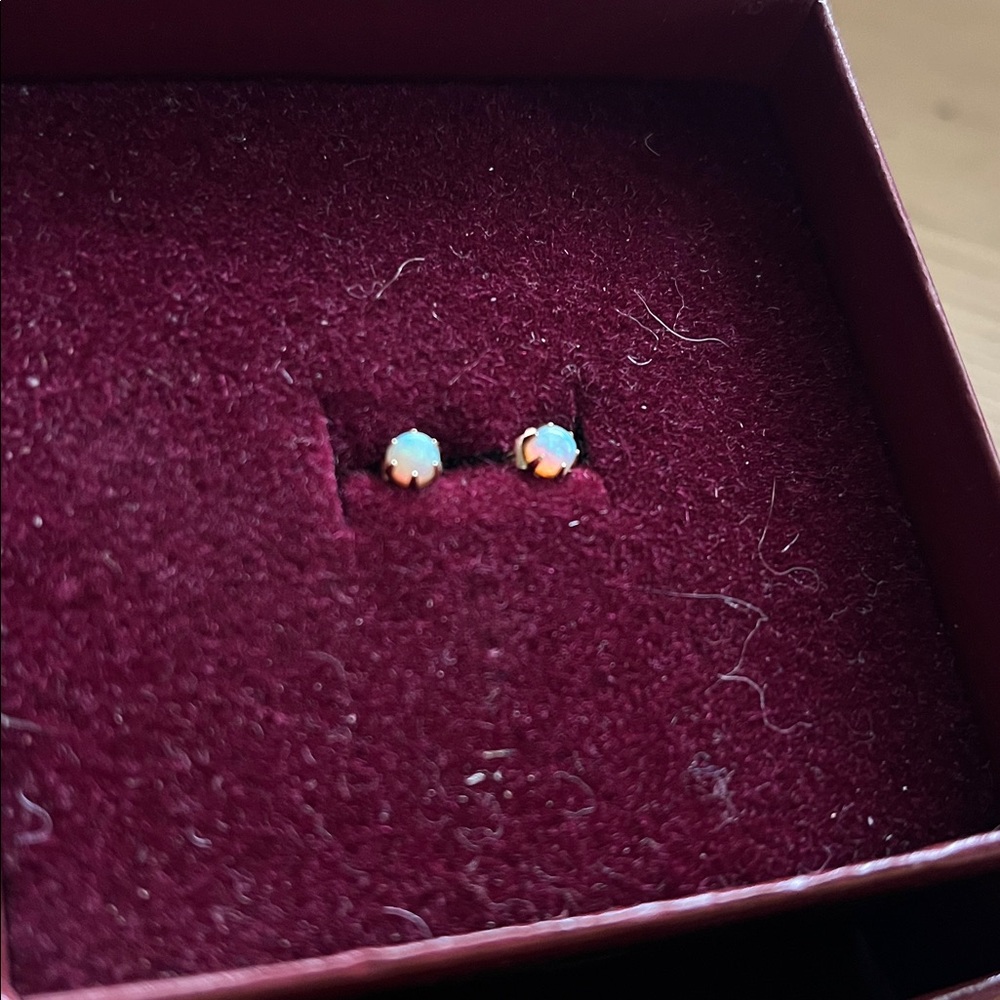 Authentic Estate Natural Opal Solid Gold Dainty Studs